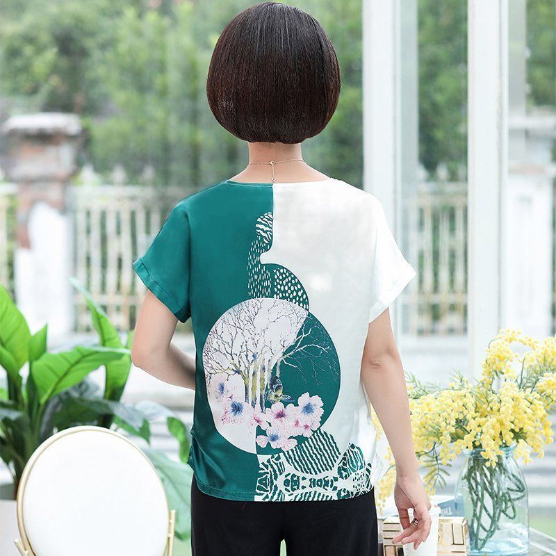 Áo Thun Ngắn Tay In Họa Tiết Phong Cách Châu Âu Thời Trang Mùa Hè Cho Nữ Trung Niên