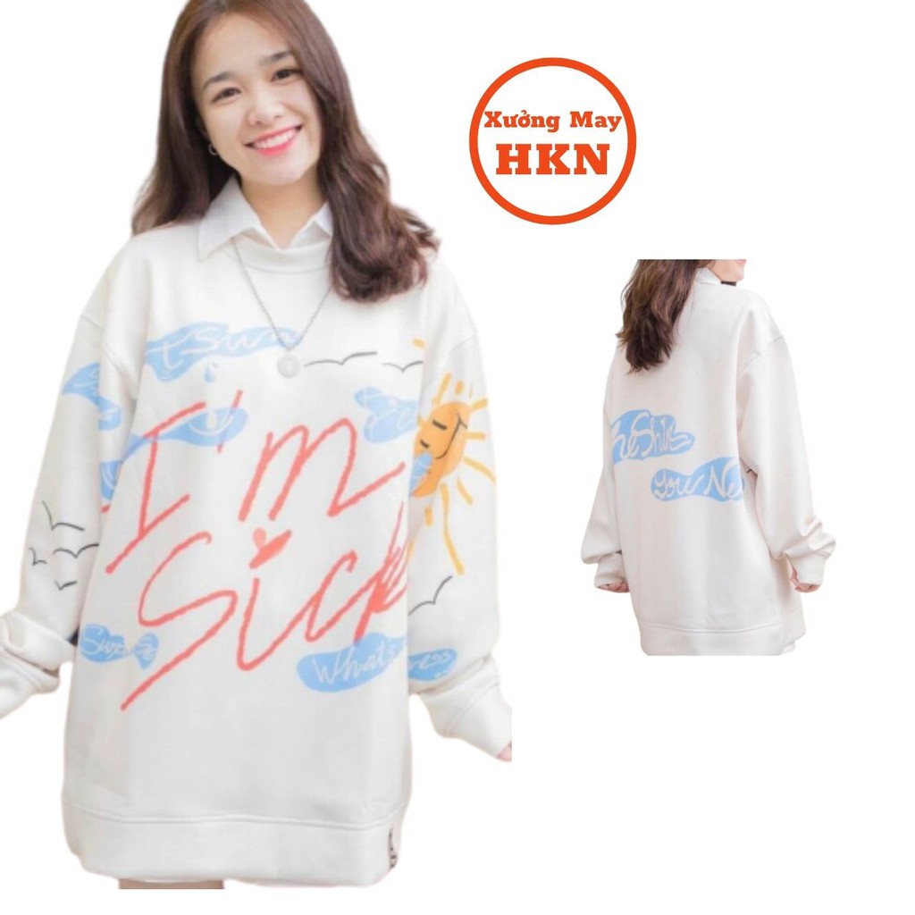 Áo Sweater Nữ In Bầu Trời Sicr Dễ Thương Dài Tay Chất Liệu Nỉ Mềm Mại Mã 626 Xưởng May HKN