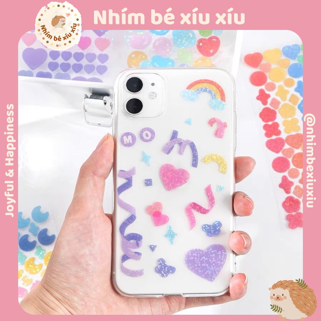 Tấm sticker lấp lánh infeel.me DECO hình dán ruy băng/ngôi sao/cầu vồng bling bling VT43