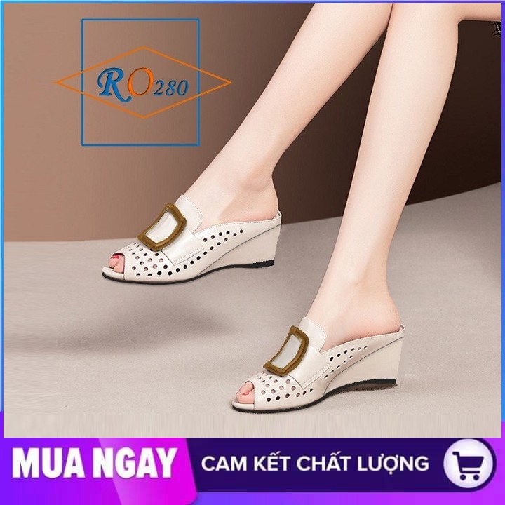 Giày sandal nữ cao gót 5cm hàng hiệu rosata hai màu đen kem ro280