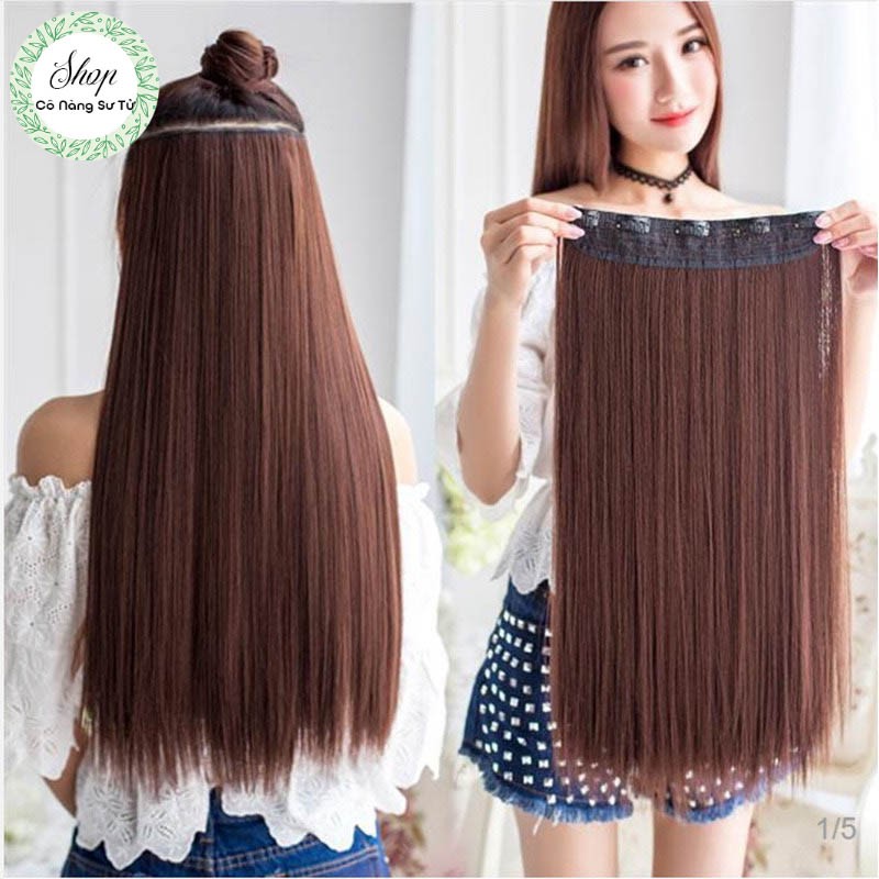 Tóc giả nữ kẹp dải để nối hoặc độn phồng – Dải tóc giả thẳng dài 50cm mềm mượt tự nhiên - Cô nàng sư tử
