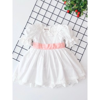 Đầm annie màu trắng viền ren đai cam