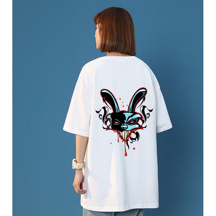 Áo Thun Tay Lỡ Unisex Nam Nữ Form Rộng Màu Trắng In 3D Hoạt Hình Mặt Thú Tiểu Yêu Mặc Đi Chơi Chất Cotton Mát Mịn