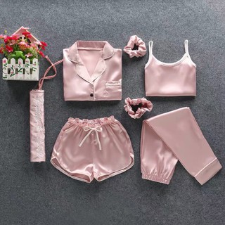 Bộ lụa mặc nhà , set đồ ngủ 5 món