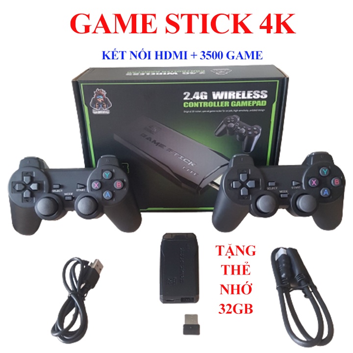 Máy chơi game cầm tay 4 nút, Game stick 4K HDMI, Tay cầm không dây, Tích hợp hơn 3500 Game