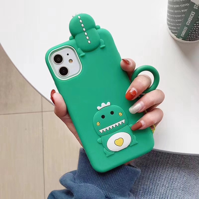 iPhone 11 Pro Max iPhone 5 5s SE 6 6s 7 8 Plus XR Xs Max 3D Cute Cartoon Dinosaur with Strap Shockproof Soft Silicone Phone Case