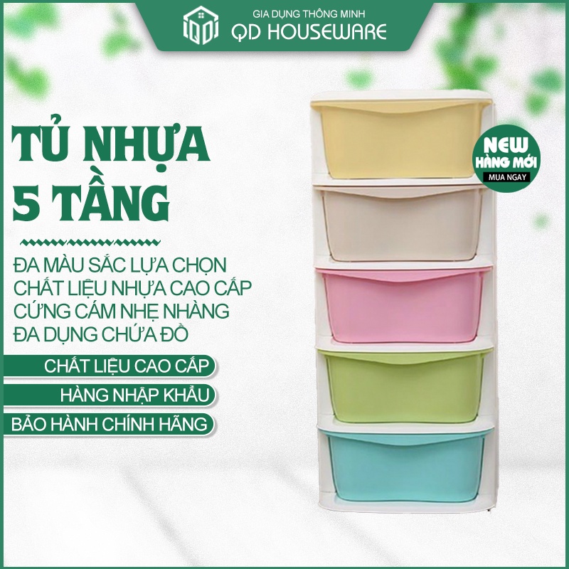 Tủ nhựa 5 tầng đa sắc , tủ quần áo nhựa Việt Nhật có bánh xe