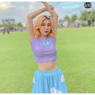 Áo croptop thun lụa hình bươm bướm, cực xinh,. siêu hot