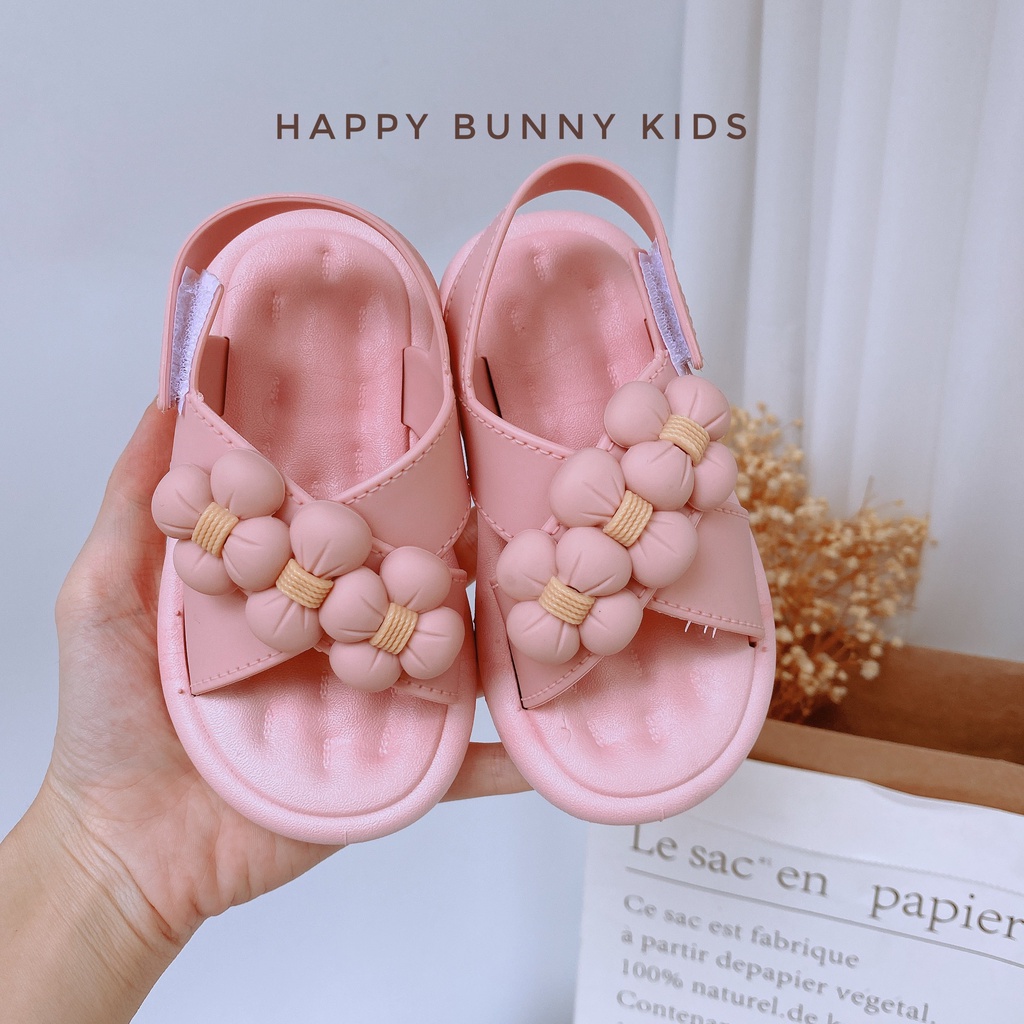 Chuẩn size Dép Quai Hậu Viền Hoa Nơ Đế Dẻo Cho Bé Gái KB126