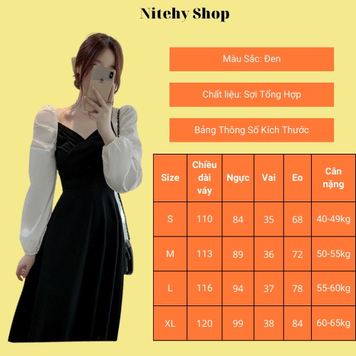Sét váy nữ đẹp tiểu thư dáng dài cổ tim phối tay trắng phong cách Hàn Quốc trẻ trung lịch sự NITEHY 20