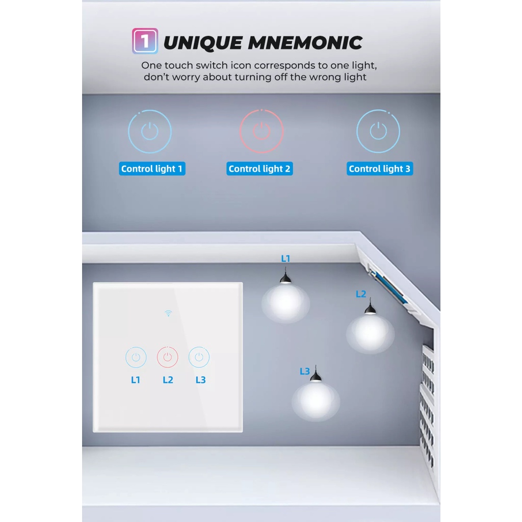 Công Tắc Thông Minh Wifi Mặt Vuông . Điều Khiển Từ Xa Bằng Điện Thoại Dùng App. Smart Life/ Tuya