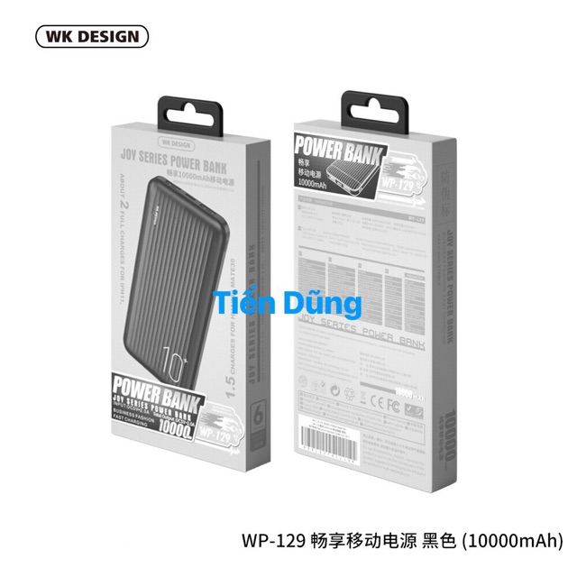 Pin Sạc Dự Phòng WK Chính Hãng WP-129 10.000 mAh 2 Cổng USB Pin WK DESIGN WP129 chính hãng