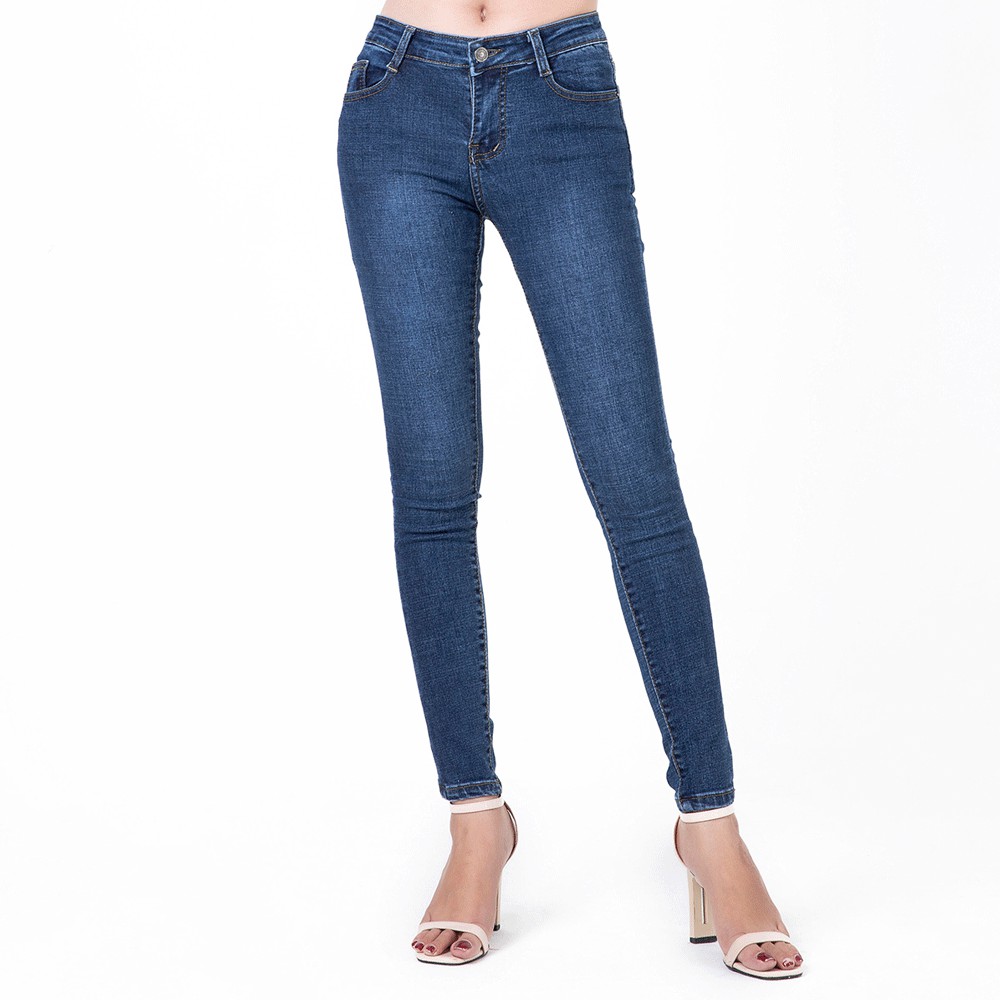 Quần jean nữ DK15 JEANS skinny Xanh Đen Lưng Vừa