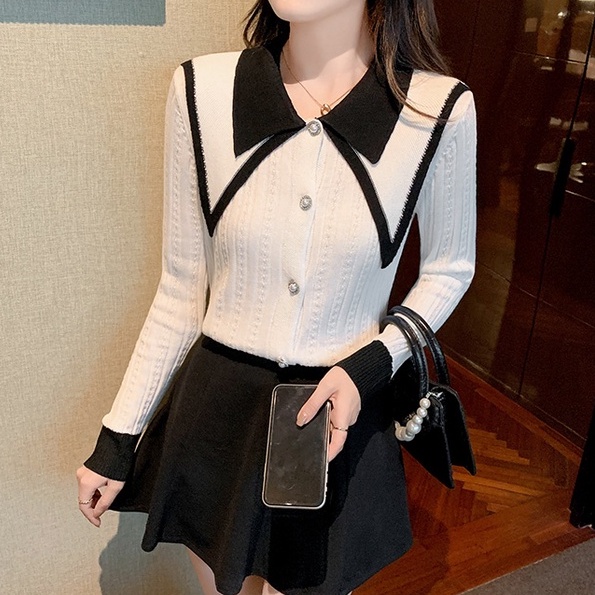 ZHELIHANGFEI Áo Khoác Cardigan Dệt Kim Cổ Búp Bê Xinh Xắn Cho Nữ