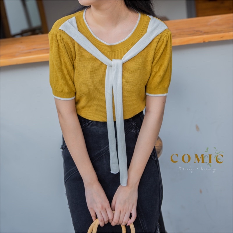 Comic - Áo len nữ mongtoghi mỏng mịn kèm khăn liền áo 343