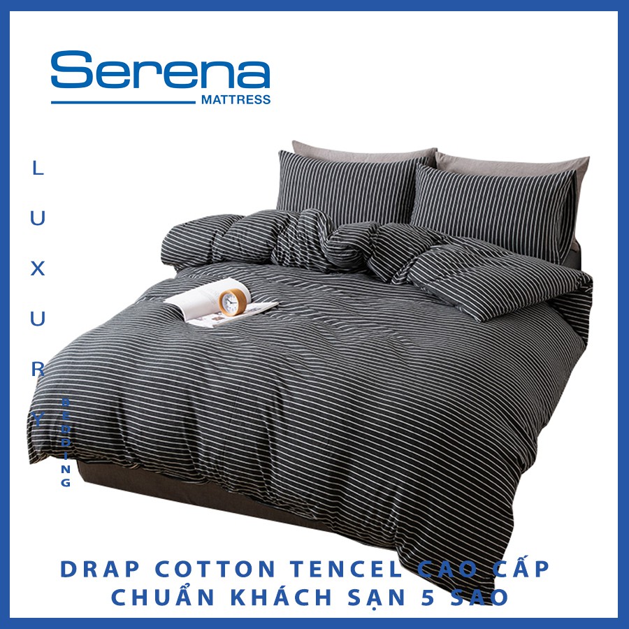 Bộ chăn ga gối Drap Cotton Tencel Serena Cao Cấp Phong Cách Hàn Quốc 5 món chăn ga gối chần bông – Hệ Thống Nệm