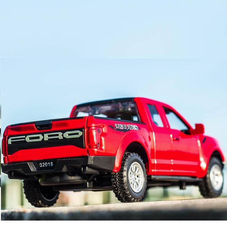 Xe mô hình Ford F150 Raptor Xe ô tô đồ chơi trẻ em bằng sắt có âm thanh động cơ và đèn mở cửa xe