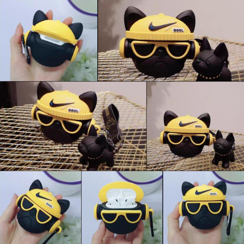 (Order 20 ngày) Case bảo vệ Airpods Pro/1/2/ Freebuds 3/ Pro chó bull dog mũ len beanie N I K E đỏ vàng EARISE