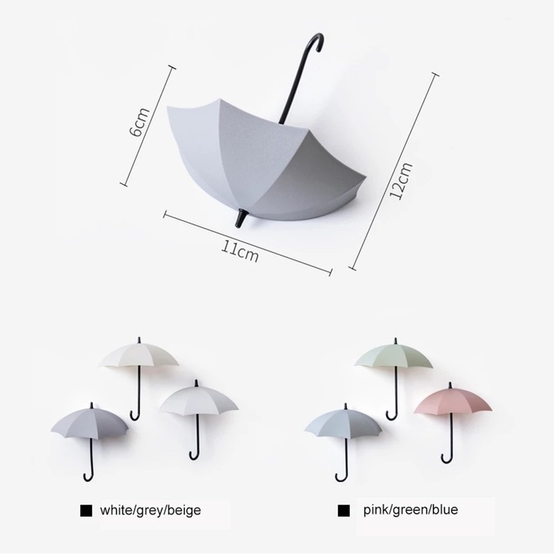 Set 3 Móc Treo Đồ Dán Tường Hình Cây Dù Dễ Thương Đa Năng