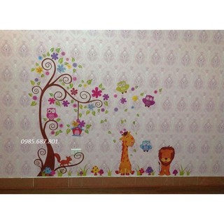 Decal dán tường cây và thú cho bé (vườn thú size to) T107