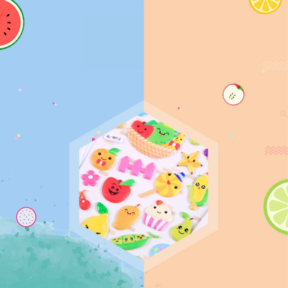 Sticker 3D chống thấm hình dạng TRÁI CÂY FRUITS  dán cho bé đồ chơi dán giải trí trái cây vui vẻ