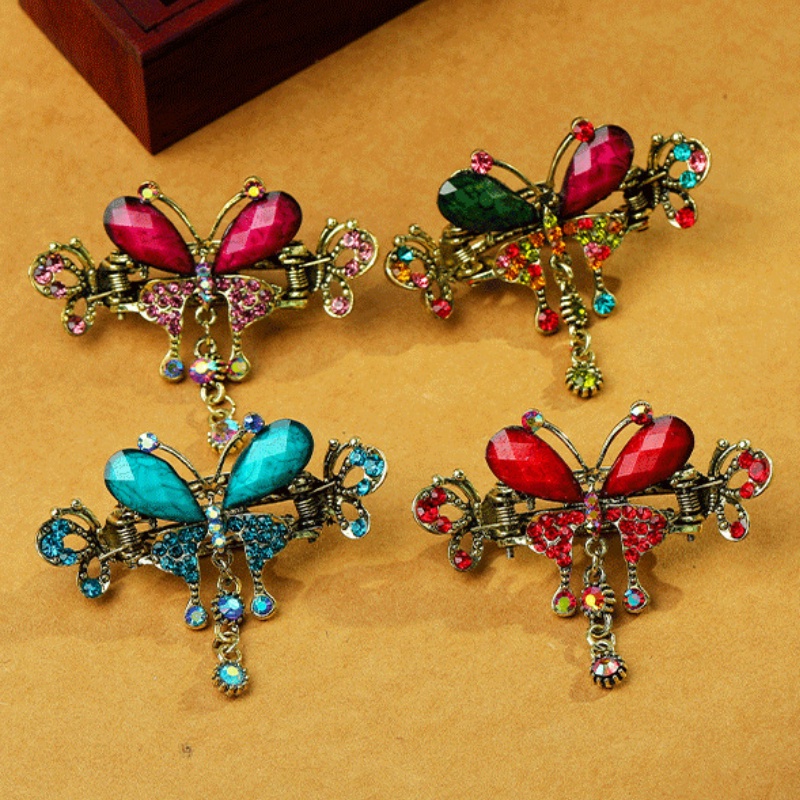 Kẹp Tóc Ruy Băng Đính Hình Bướm Tua Rua Kiểu Hán Phục Cổ Điển