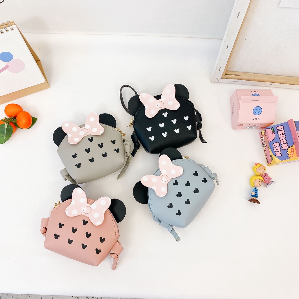 Túi đeo chéo cho bé gái - Túi đeo Nơ Mickey nhiều màu dễ thương cho bé gái khóa kéo dây chiều chỉnh được mới nhất TMIC