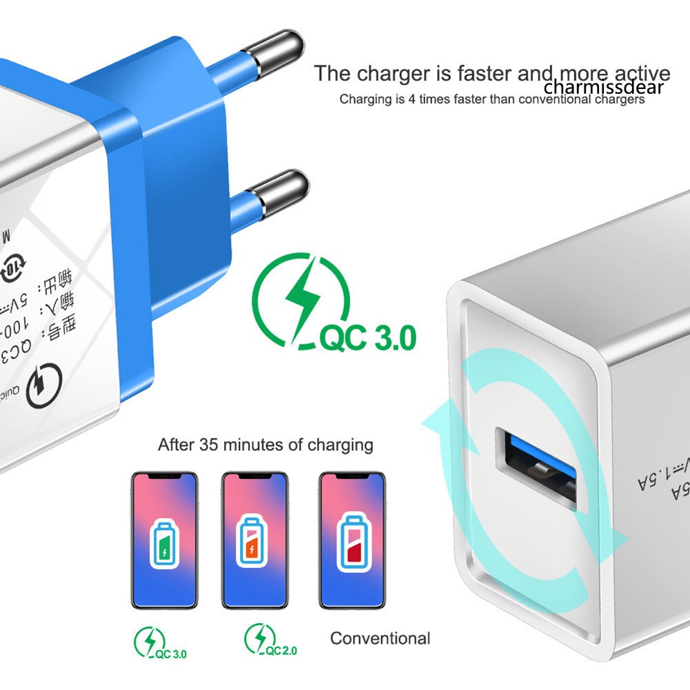 Củ sạc nhanh một cổng cắm USB 5V/3A QC3.0 dành cho điện thoại