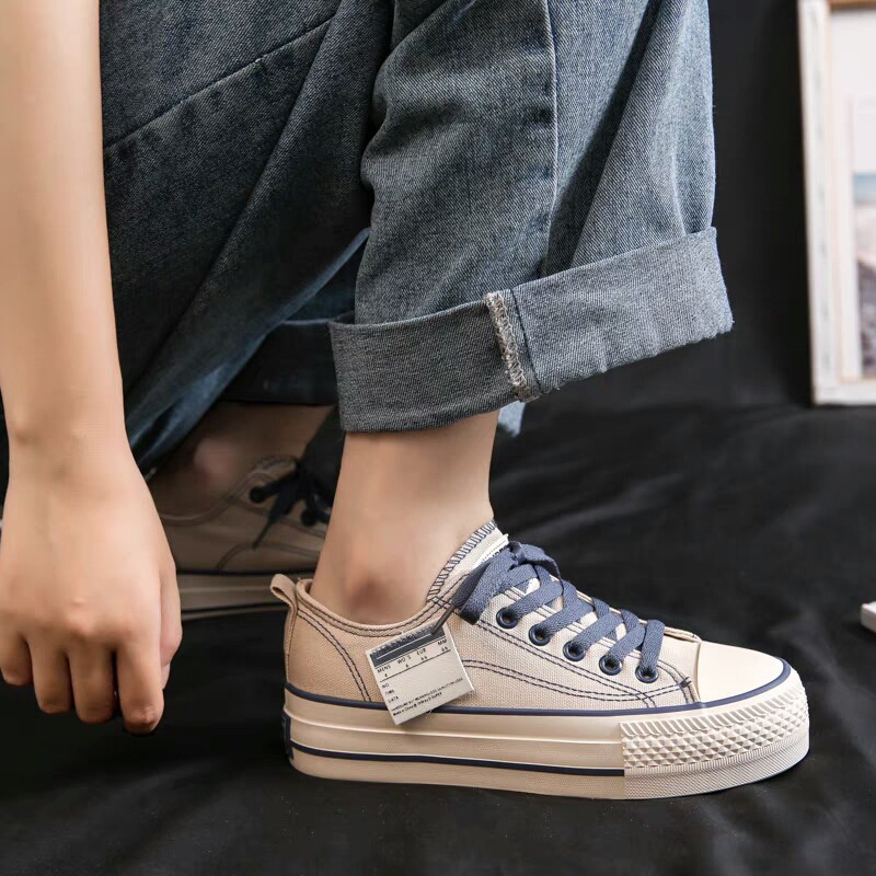 💝ảnh thật 💝 Giày thể thao nữ độn đế vải Jeans mác da sịn sò mã X67