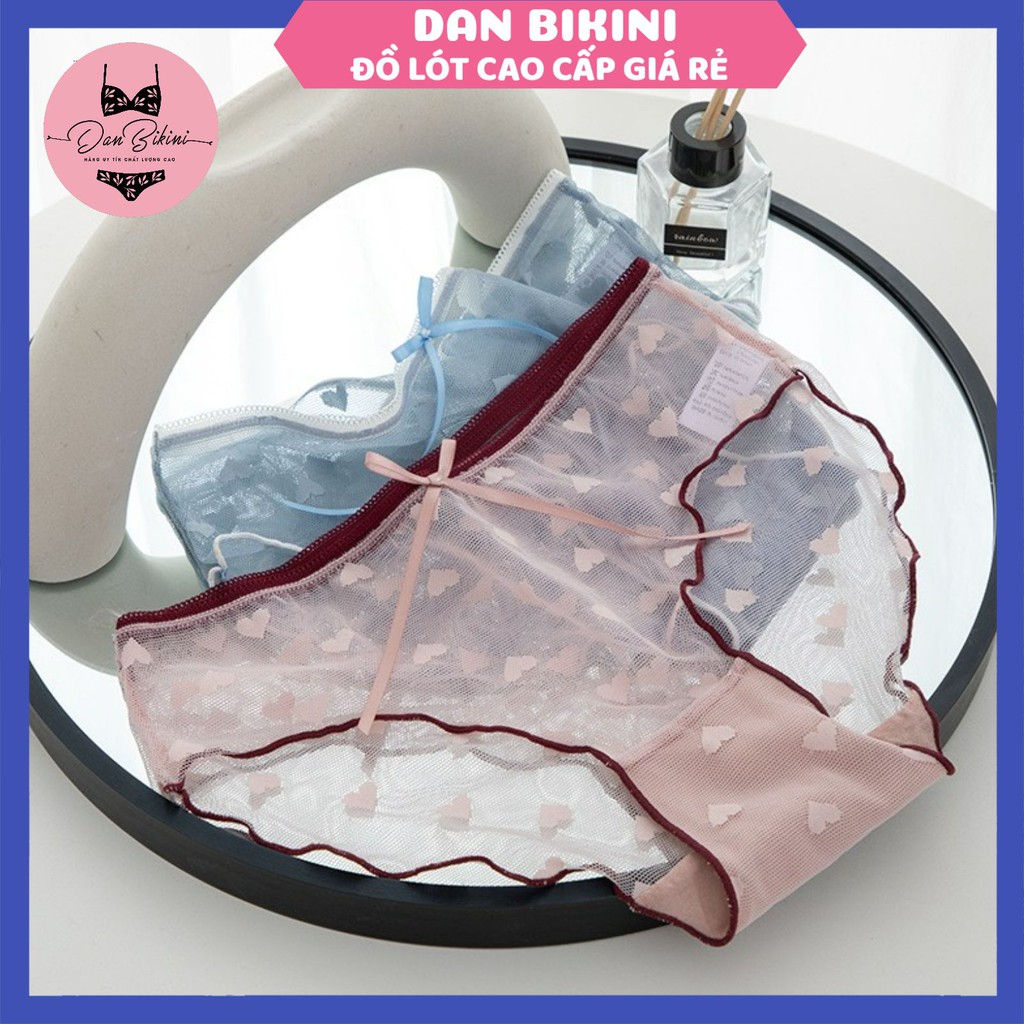 Quần Lót Nữ ❤️FREESHIP❤️ Quần Lót Ren Sexy viền màu phối họa tiết trái tim gợi cảm quyến rũ mã H006