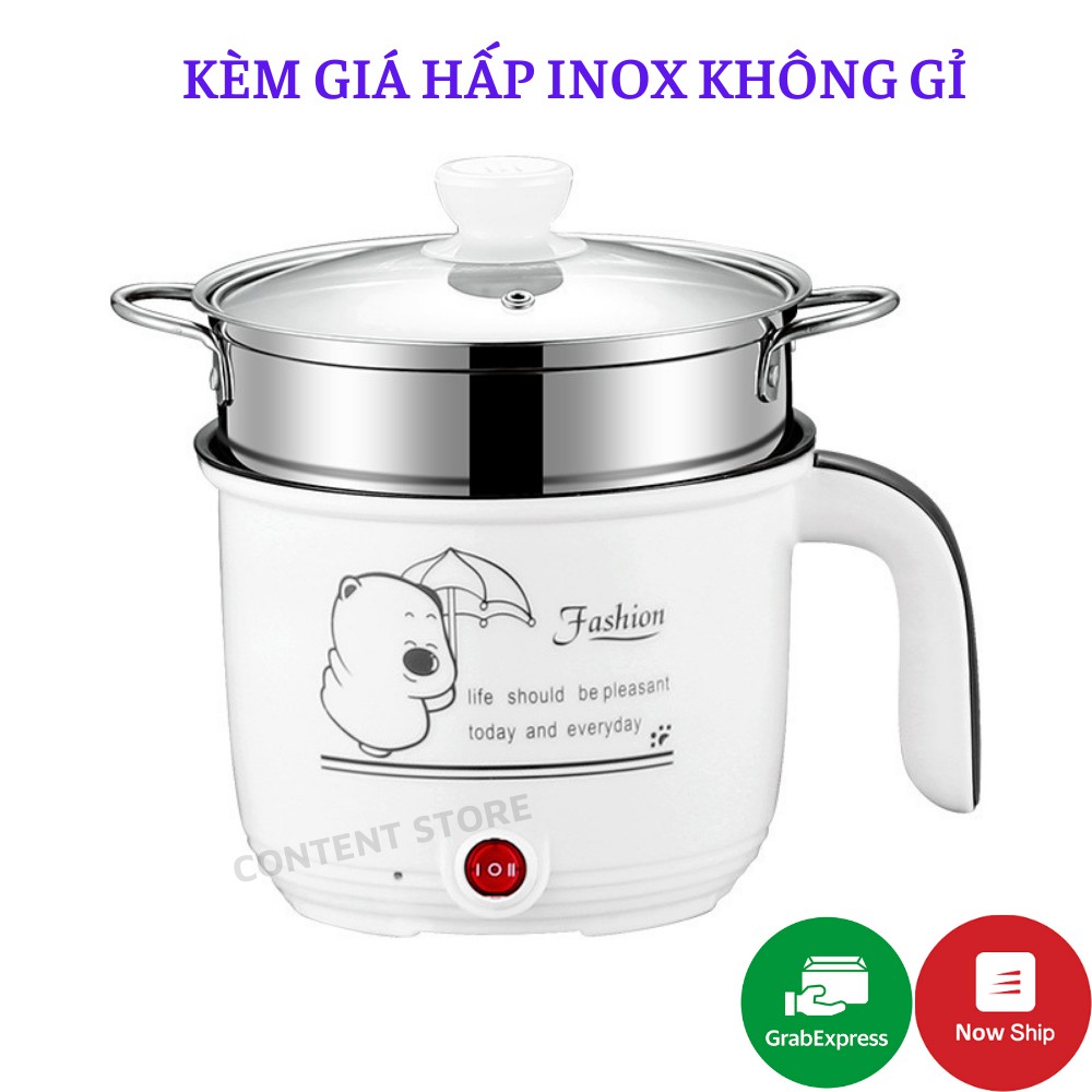 Ca Nấu Mì, Nấu Cơm Đa Năng Kèm Giá Hấp - Nồi Lẩu Điện Mini Cooking Pot 18CM GIÁ HẤP INOX