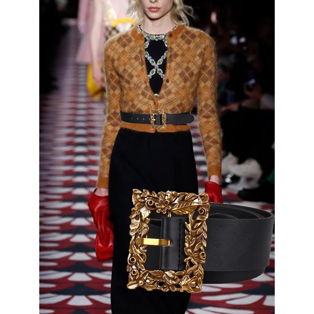 Thắt Lưng Da PU Khóa Kim Loại Hình Hoa Vàng Sang Trọng Dành Cho Nữ