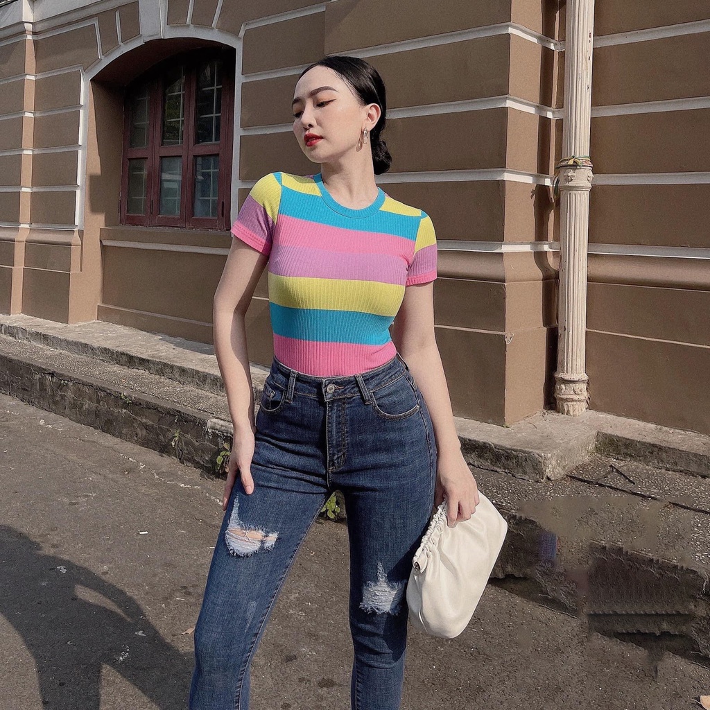 Quần jeans dài BigSize lưng cao, co dãn mạnh, màu xanh đậm rách kiểu 4257