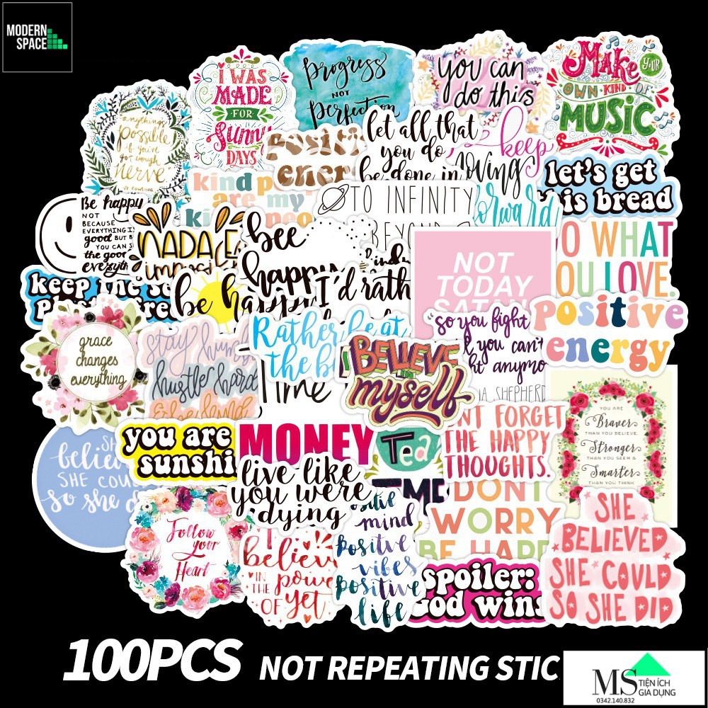 Sticker PVC Chữ Memo ST-131 - Cả bộ 100 Hình dán Chống nước Dán xe Dán mũ bảo hiểm ST