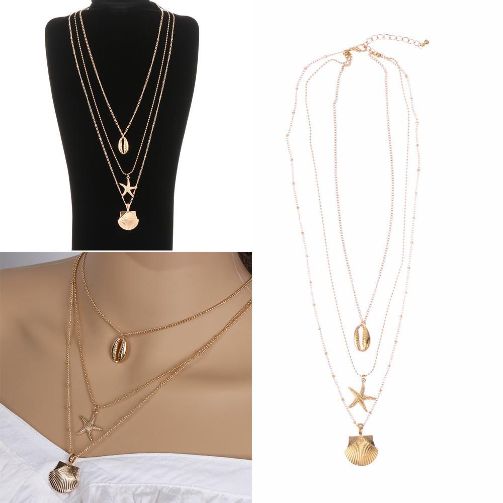 LAY Vòng cổ Nhiều Lớp Đính Vỏ Sò Thời Trang Mùa Hè