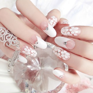 [Hàng mới về] Hộp 24 móng tay giả B21 đầu nhọn màu trắng phong cách Nhật Bản
