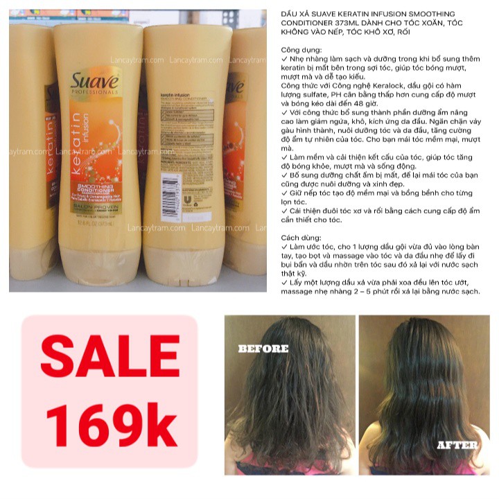 DẦU XẢ SUAVE KERATIN INFUSION DÀNH CHO TÓC XOĂN, TÓC KHÔNG VÀO NẾP, TÓC KHÔ XƠ, RỐI  373ML