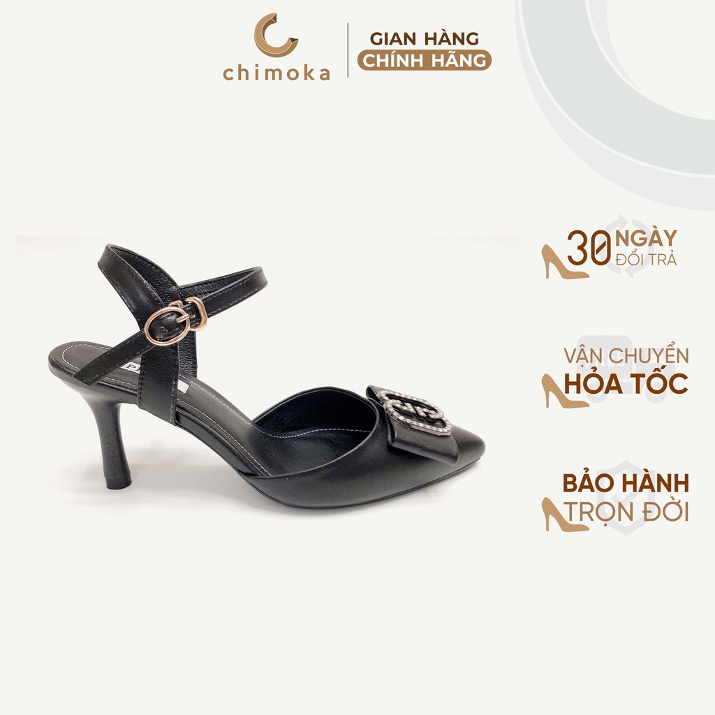 Sandal Mũi Nhọn Gót Cao 7cm CHIMOKA Cho Nữ Hai Màu Đen Kem 5069