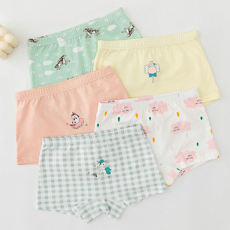 Set 5 quần lót boxer bé gái mềm mại thoáng khí họa tiết hoạt hình phong cách Hàn Quốc