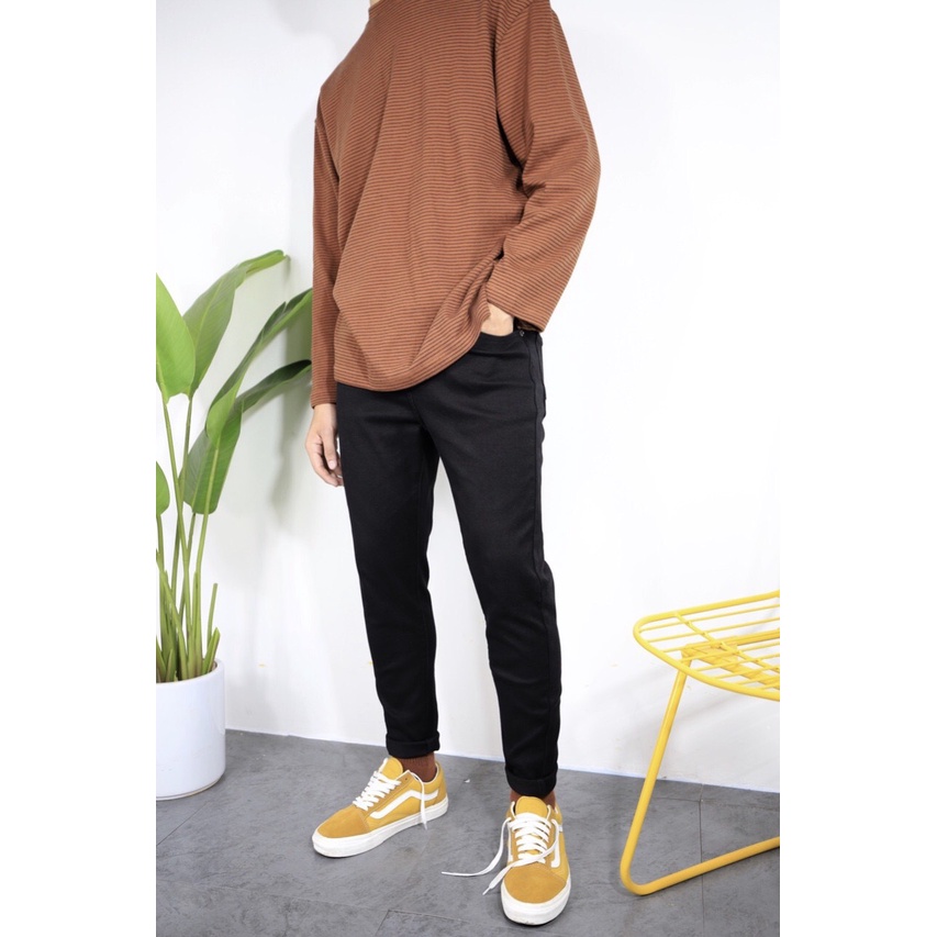 Quần jean nam đen Gấu 194 trơn &amp; rách vải jeans bò cotton duck cao cấp mềm mịn, co dãn - form slim fit [ Bigsize]