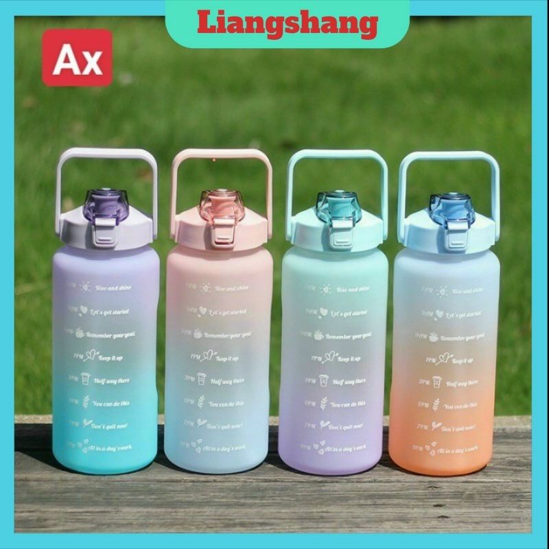 Bình nước 2 lít 🍁FREESHIP🍁Bình màu cầu vồng cute cỡ 2000ml có ống hút, vạch chia nhắc giờ