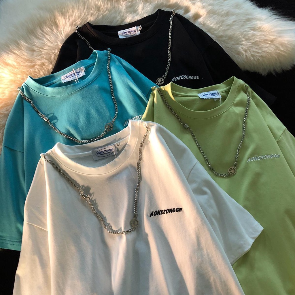 Áo Thun Tay Ngắn Phối Dây Xích Phong Cách Hip Hop Đường Phố Thời Trang Cho Nữ