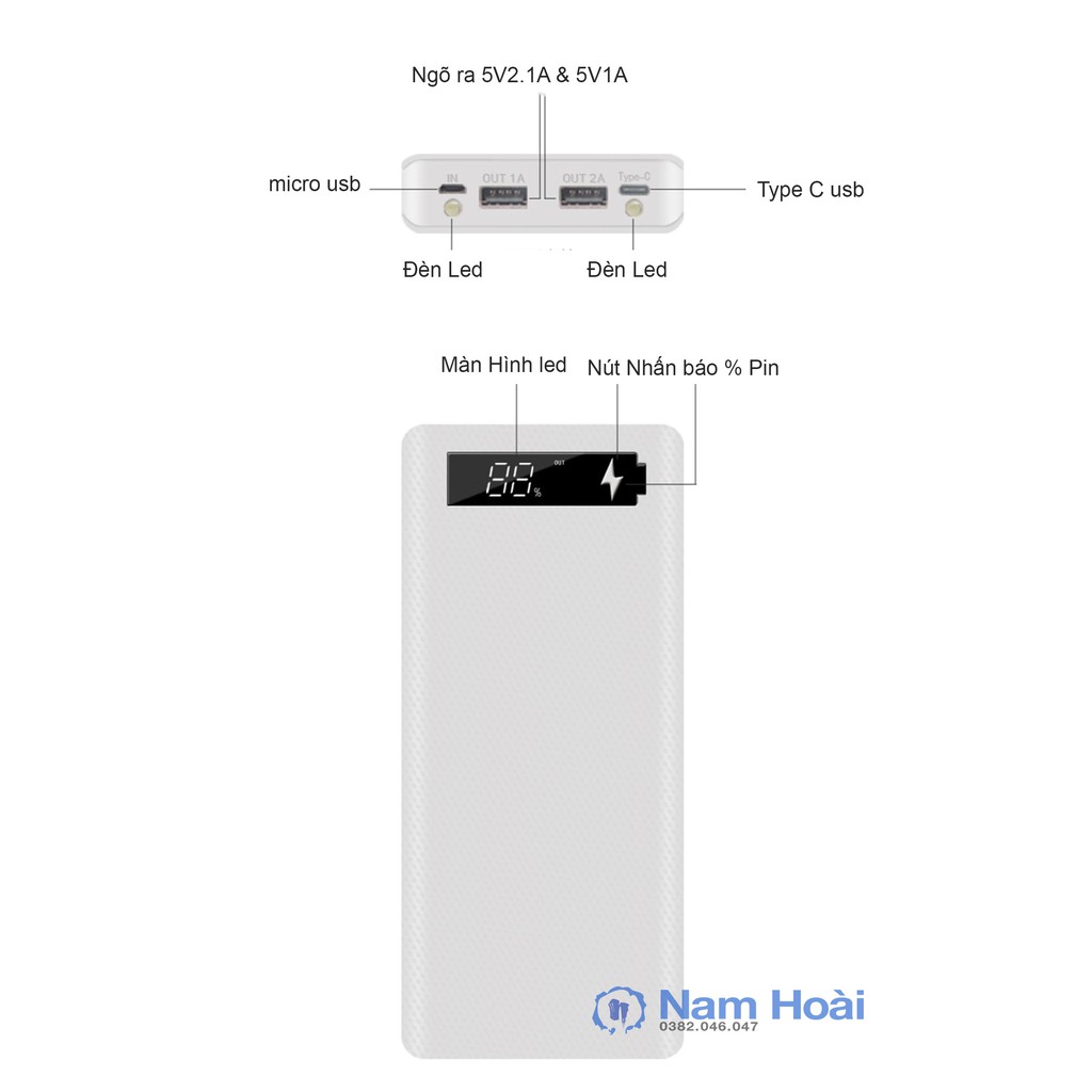 Sạc dự phòng  20000mAh có màn hình LED hiển thị phần trăm, cổng USB 2A (BH 12 tháng) MODEL: M8