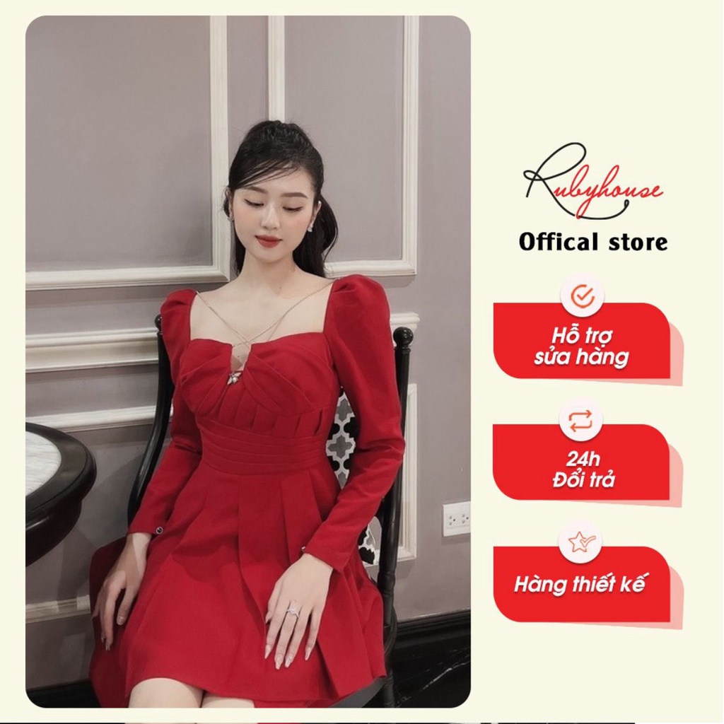 Váy cúp ngực Ruby House dài tay cao cấp, cổ viền dây xích - 3092