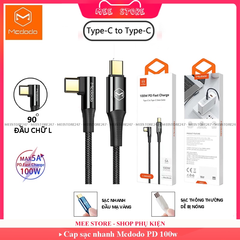 [Mcdodo] Cáp sạc siêu nhanh PD 100w QC4.0 dòng điện cao 5A(1m2) dây dù bện Type-C to Type-C hỗ trợ Androi - Mee Store