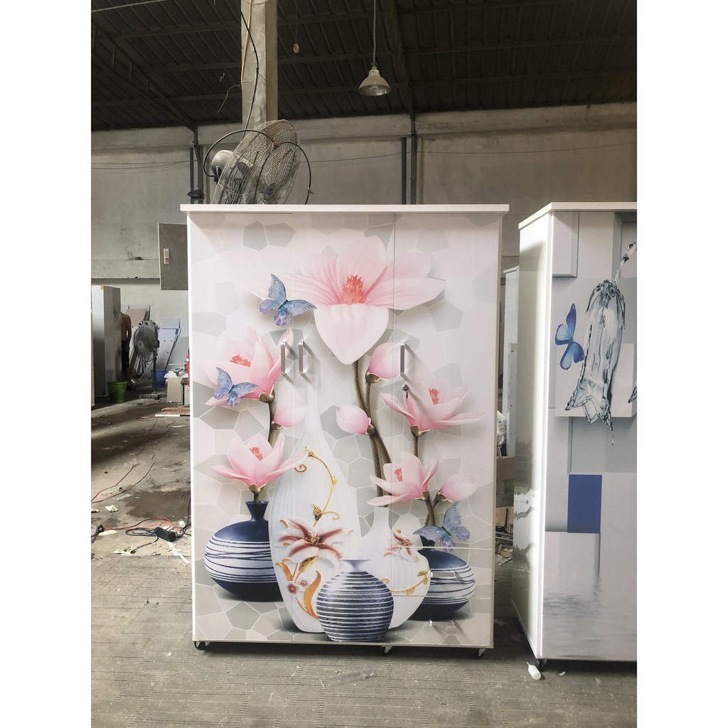 Tủ nhựa 3 cánh 2 ngăn kéo ngang 1m24 cao 1m85 sâu 47cm TN302 có in hình theo yêu cầu | BigBuy360 - bigbuy360.vn