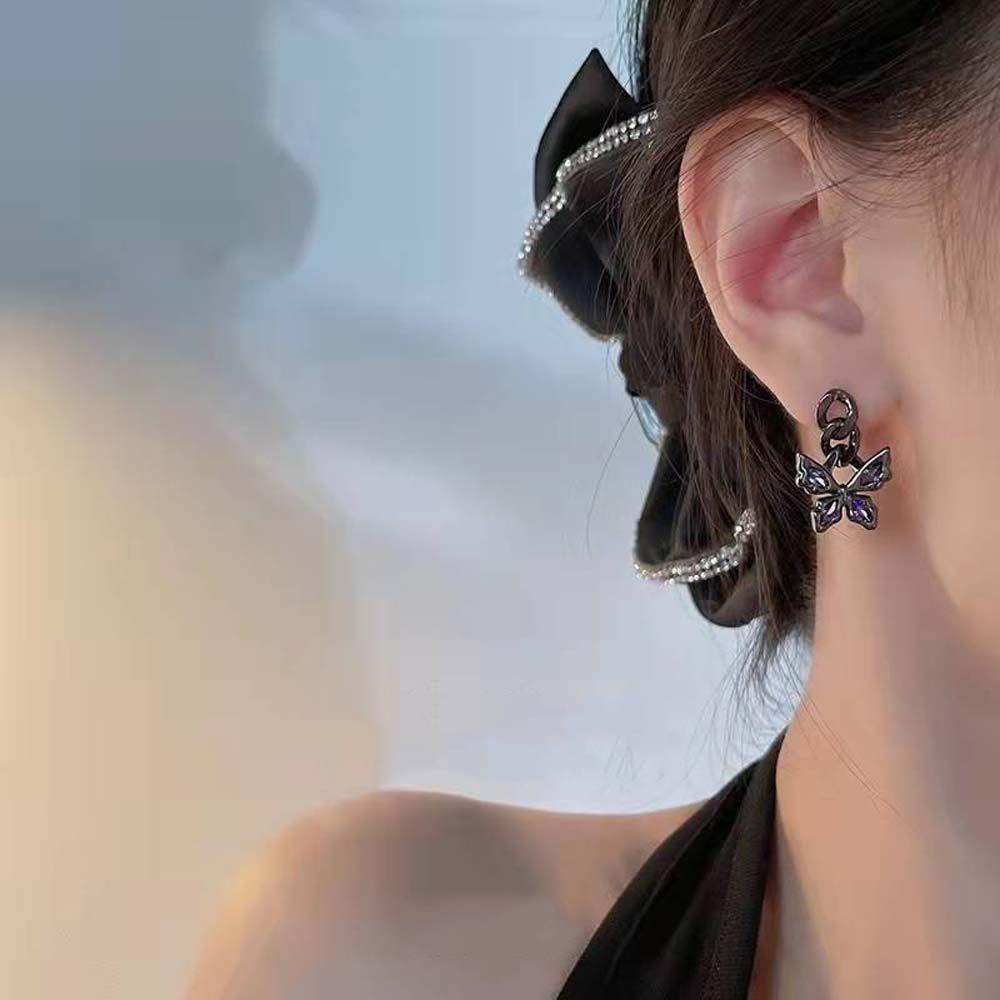 Khuyên Tai Hình Bướm Đen Phong Cách Retro Cá Tính Cho Nữ|Nhẫn Hở Thiết Kế Đơn Giản Thời Trang Cao Cấp