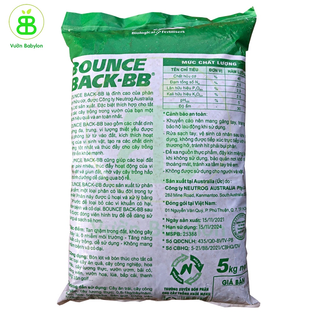 Phân Hữu Cơ Đậm Bounce Back Úc Túi 5KG