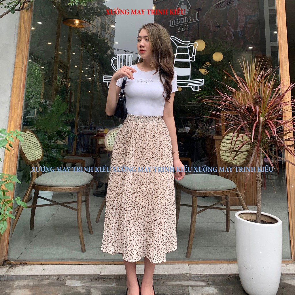 Chân váy xếp ly - Chân váy dáng dài ulzzang 2 lớp cạp chun vải chiffon mềm mịn mát XUONGMAYTNT CVCC2805