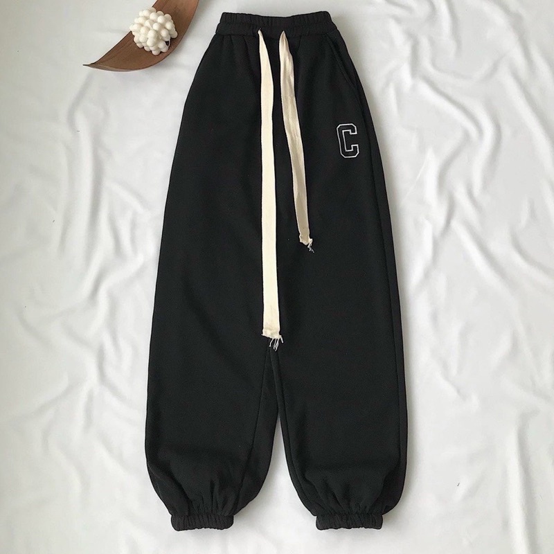 Quần ống rộng jogger chữ C unisex , quần jogger trơn chất nỉ ngoại kiểu dáng thể thao năng động